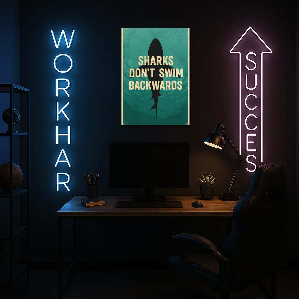 Sharks Don't Swim Backwards Retro Motivational Art – Wall Art