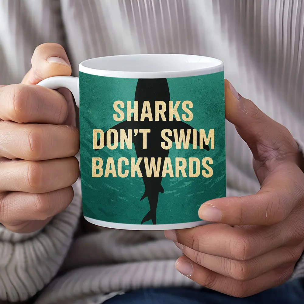 Sharks Don't Swim Backwards Retro Motivational Art – Mugs