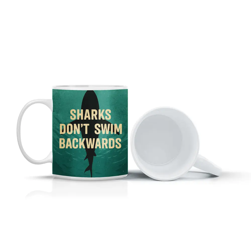 Sharks Don't Swim Backwards Retro Motivational Art – Mugs
