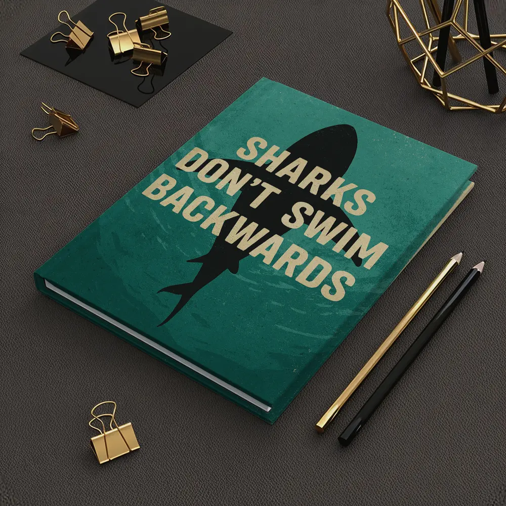 Sharks Don't Swim Backwards Retro Motivational Art – Notebooks