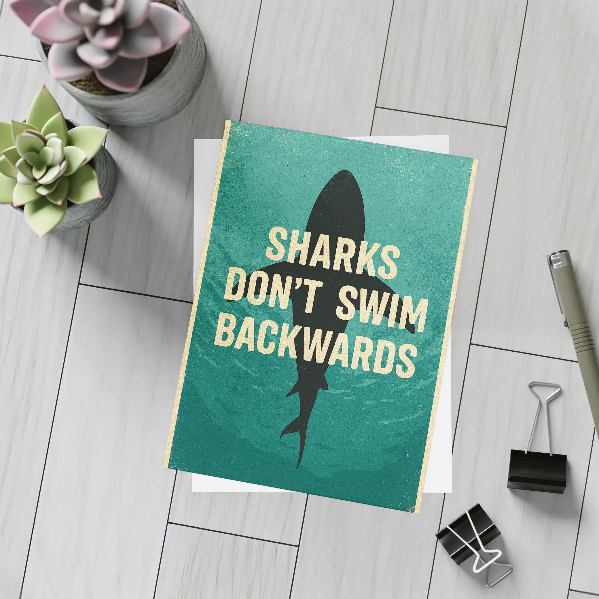 Sharks Don't Swim Backwards Retro Motivational Art – Postcards