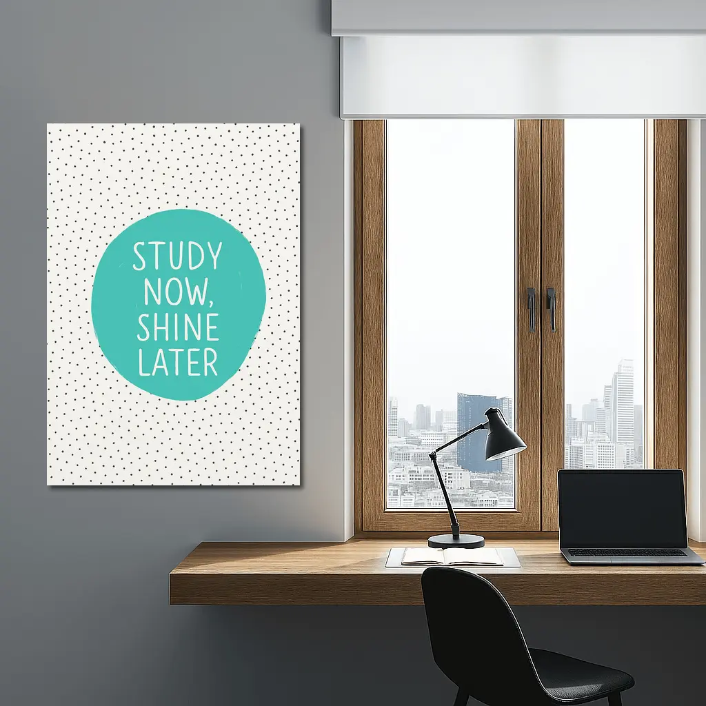 Study Now Shine Later Teal Polka Dot – Wall Art