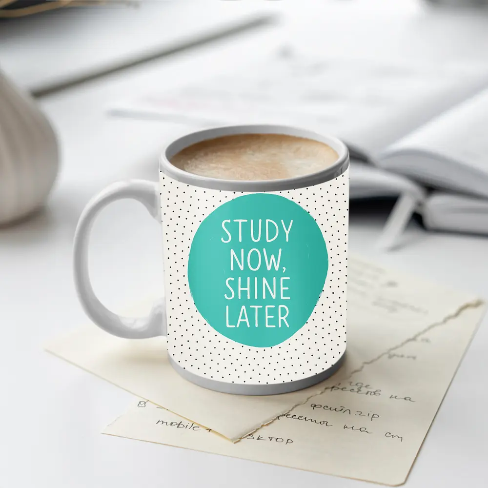 Study Now Shine Later Teal Polka Dot – Mugs