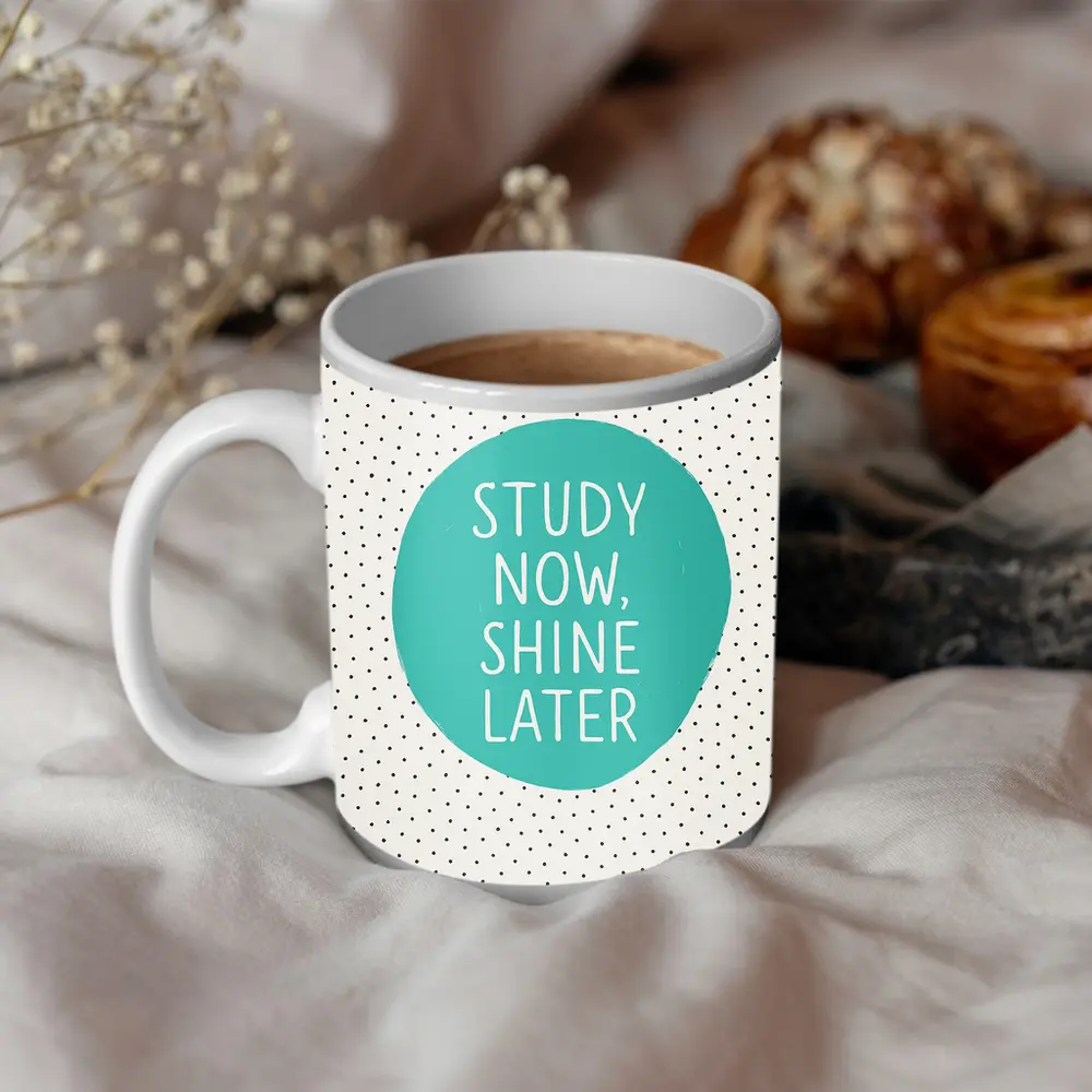 Study Now Shine Later Teal Polka Dot – Mugs