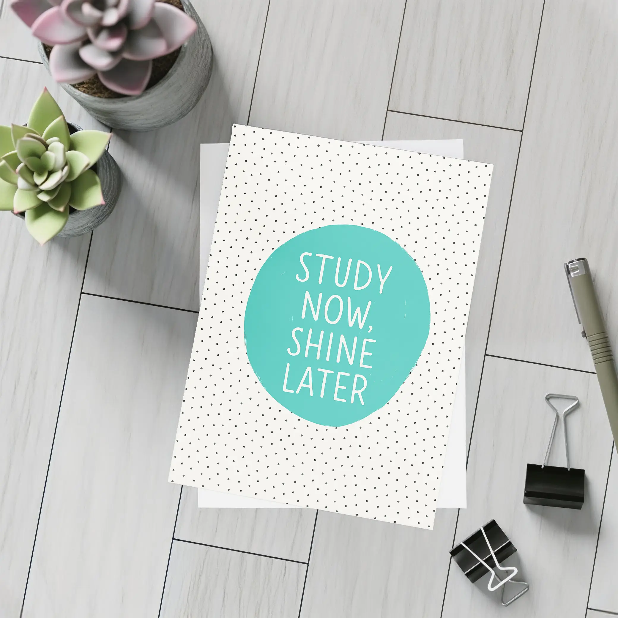 Study Now Shine Later Teal Polka Dot – Postcards