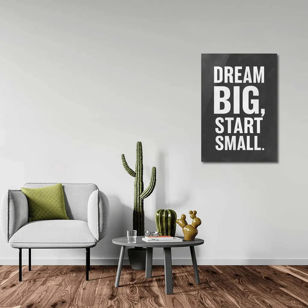 Dream Big Start Small Dark Chalkboard Quote – Wall Art