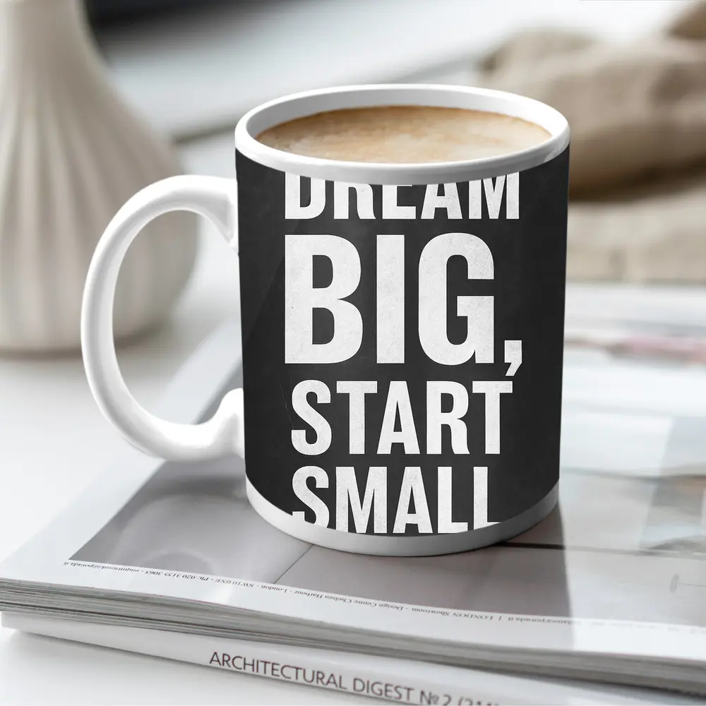 Dream Big Start Small Dark Chalkboard Quote – Mugs