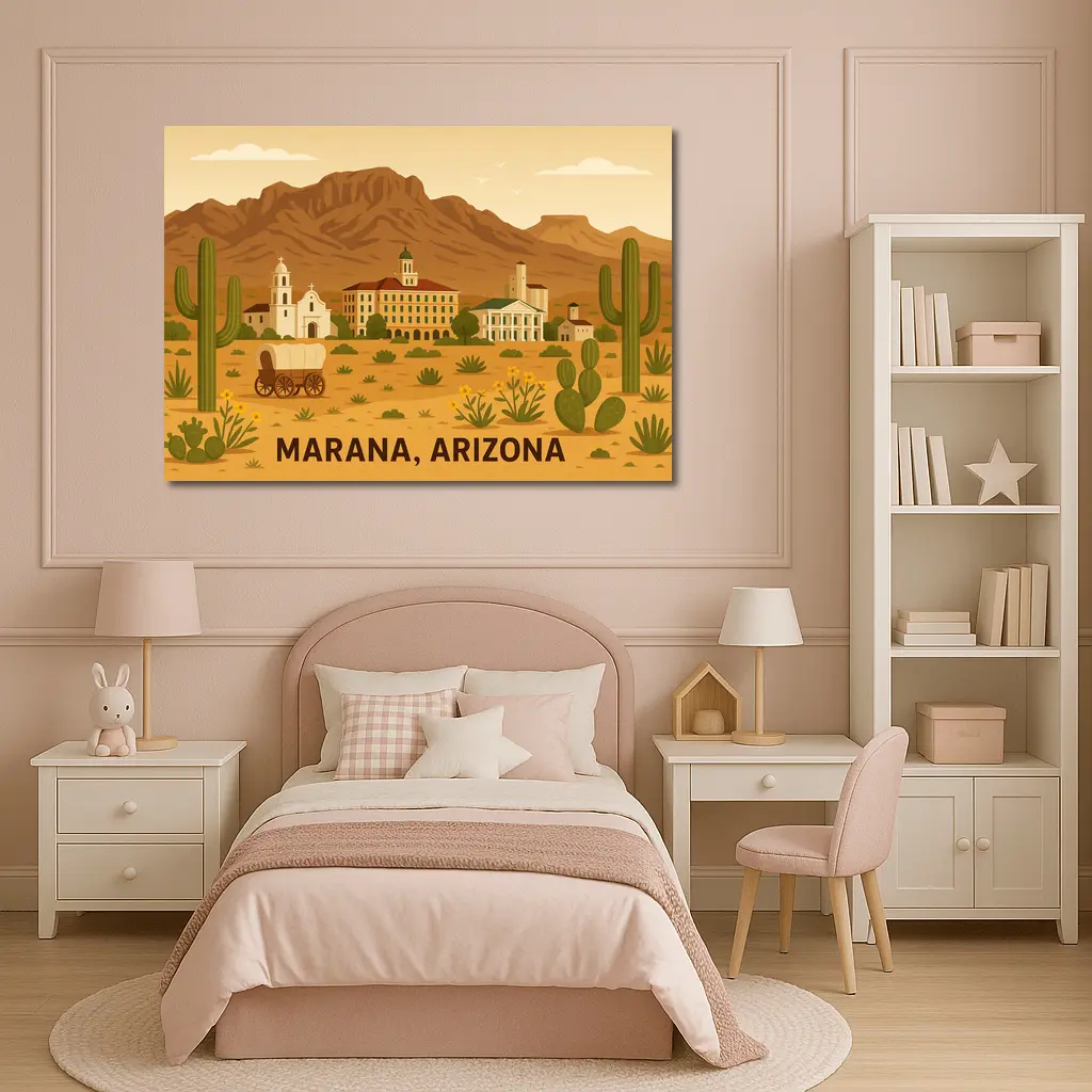 Marana Arizona Desert Town Illustration Art – Wall Art