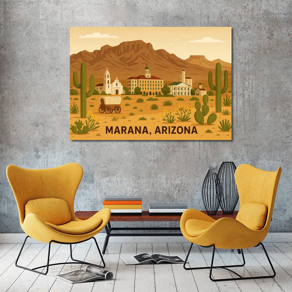 Marana Arizona Desert Town Illustration Art – Wall Art