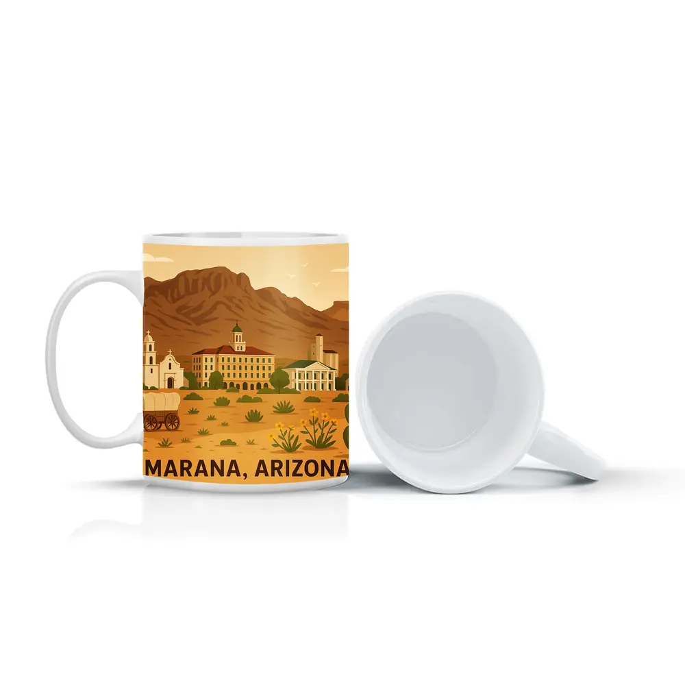 Marana Arizona Desert Town Illustration Art – Mugs