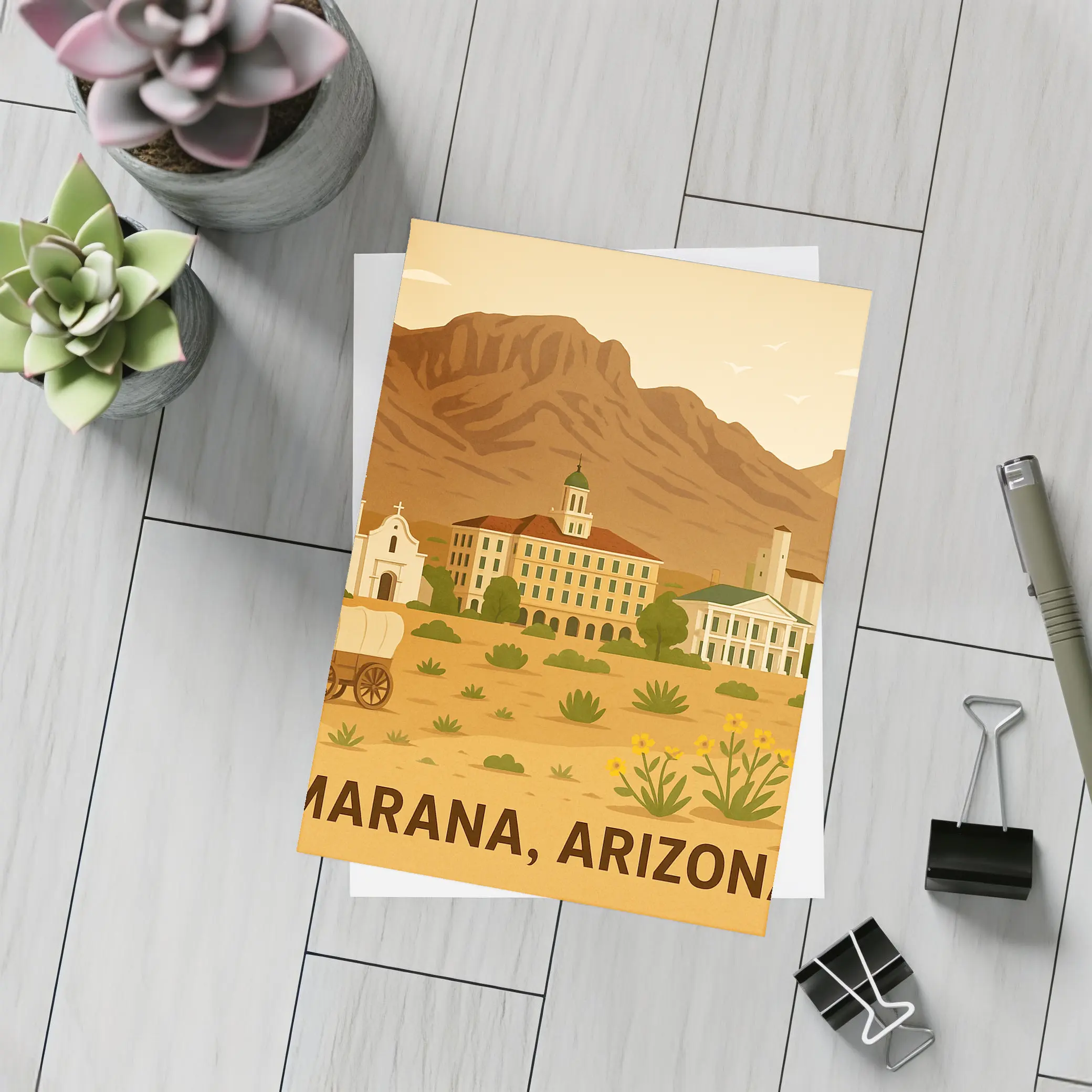 Marana Arizona Desert Town Illustration Art – Postcards