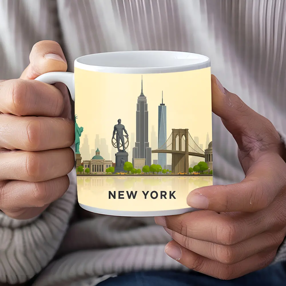 New York City Skyline Flat Illustration Art – Mugs