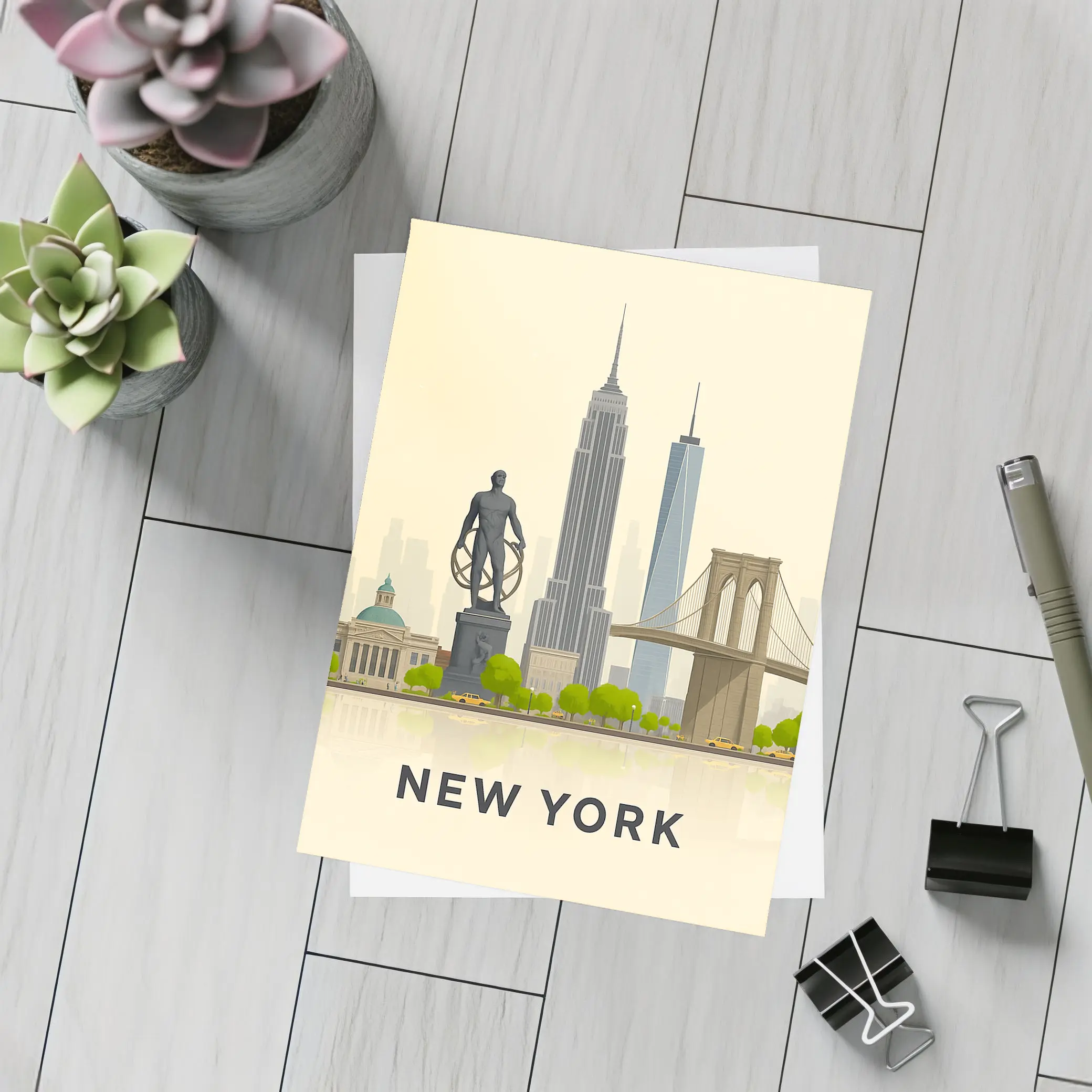 New York City Skyline Flat Illustration Art – Postcards