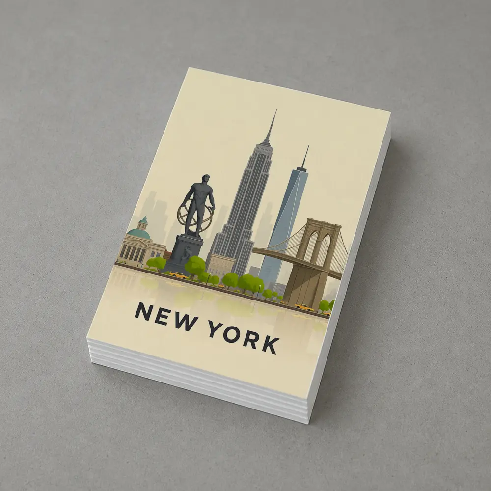 New York City Skyline Flat Illustration Art – Postcards