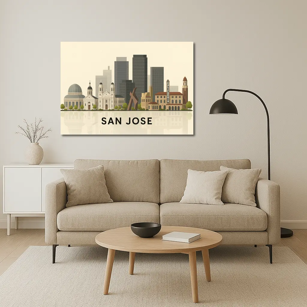 San Jose City Skyline Flat Illustration Art – Wall Art