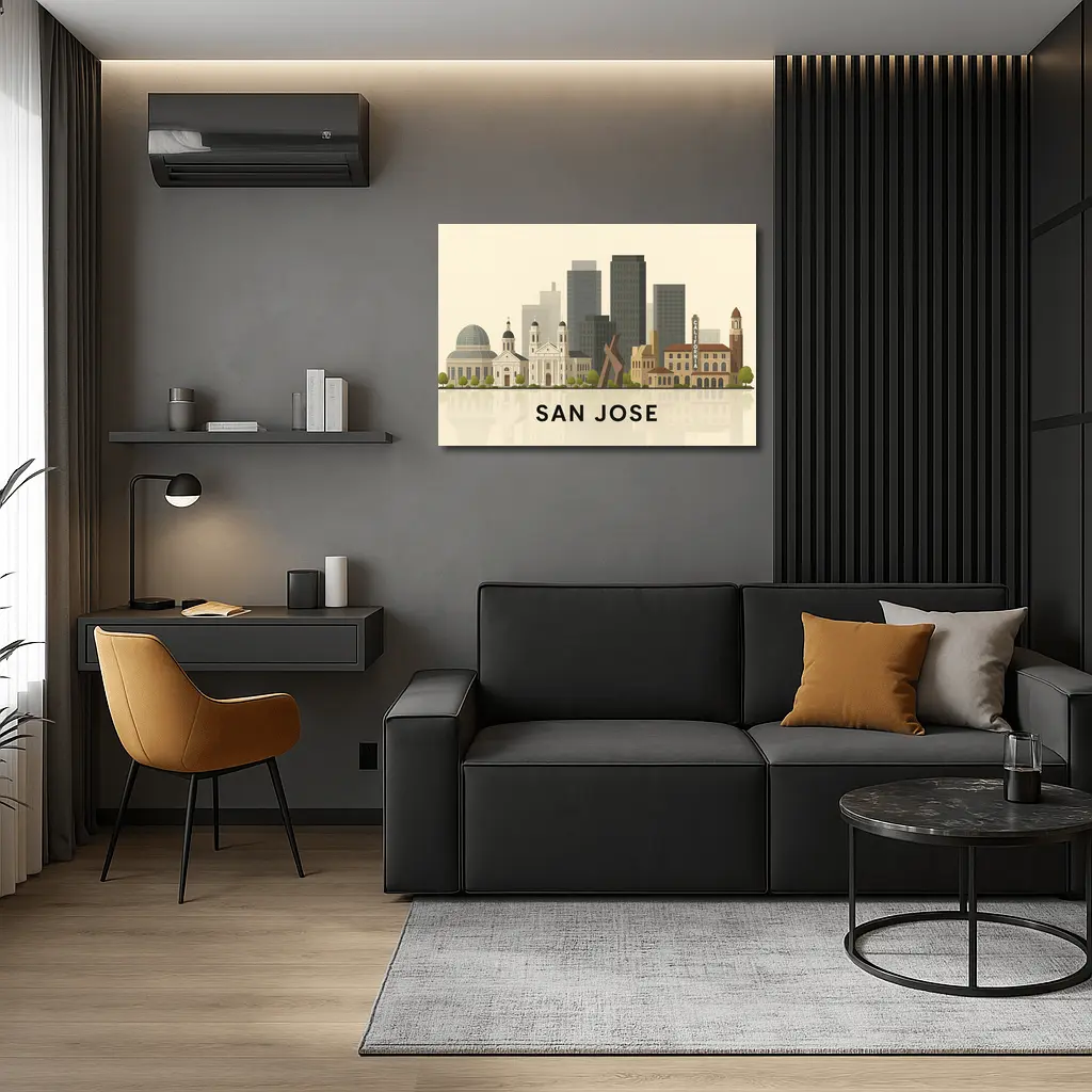 San Jose City Skyline Flat Illustration Art – Wall Art