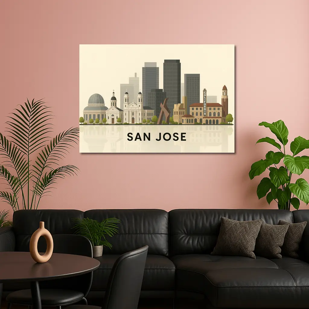 San Jose City Skyline Flat Illustration Art – Wall Art