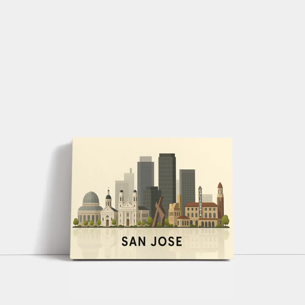 San Jose City Skyline Flat Illustration Art – Wall Art