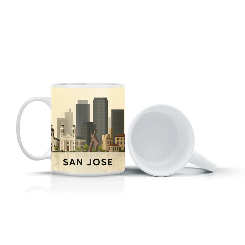 San Jose City Skyline Flat Illustration Art – Mugs