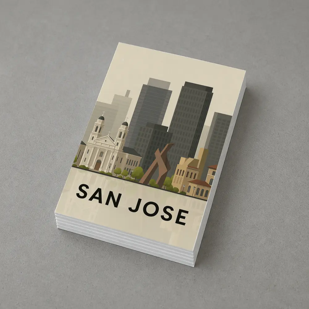San Jose City Skyline Flat Illustration Art – Postcards