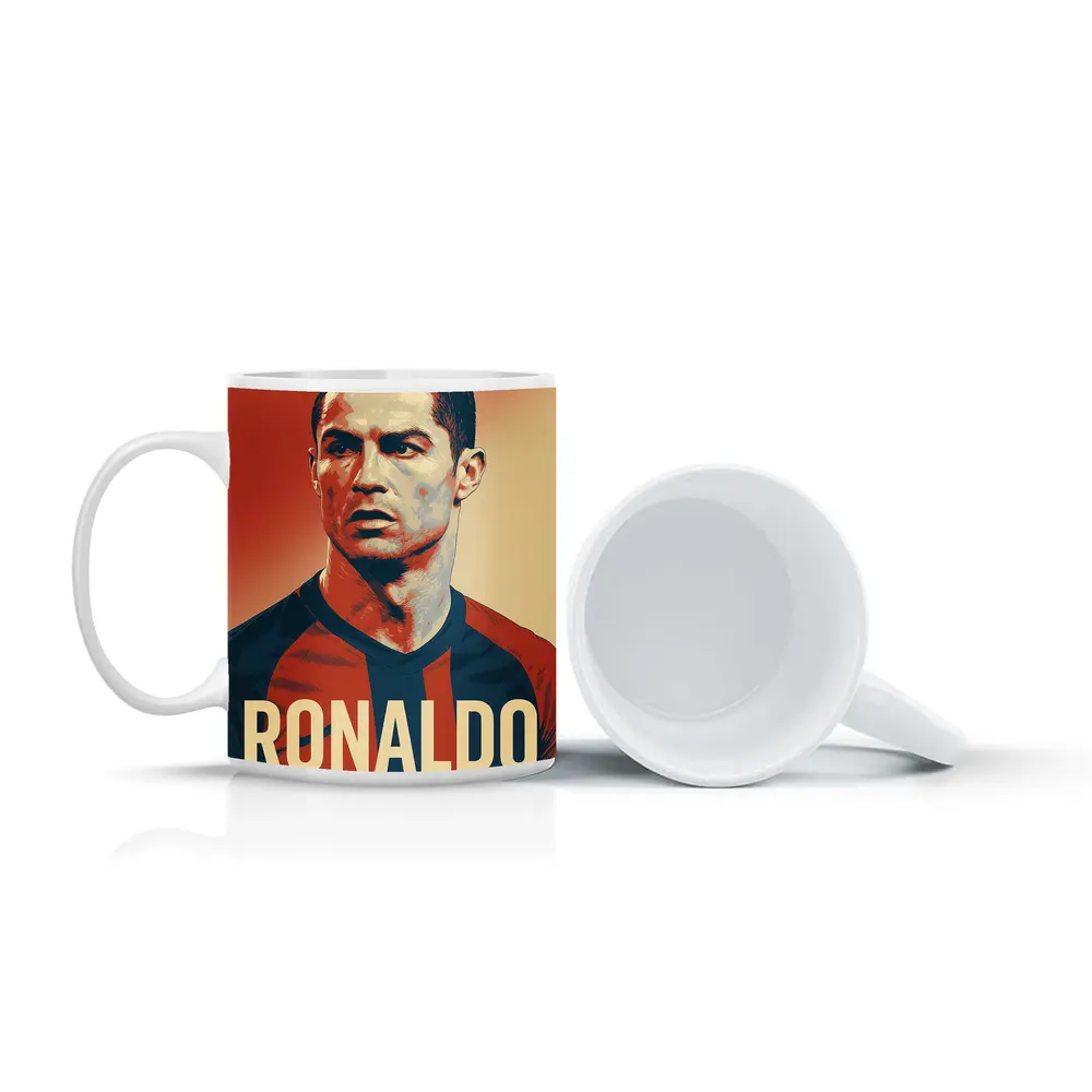 Ronaldo Soccer Player Bold Red Portrait – Mugs