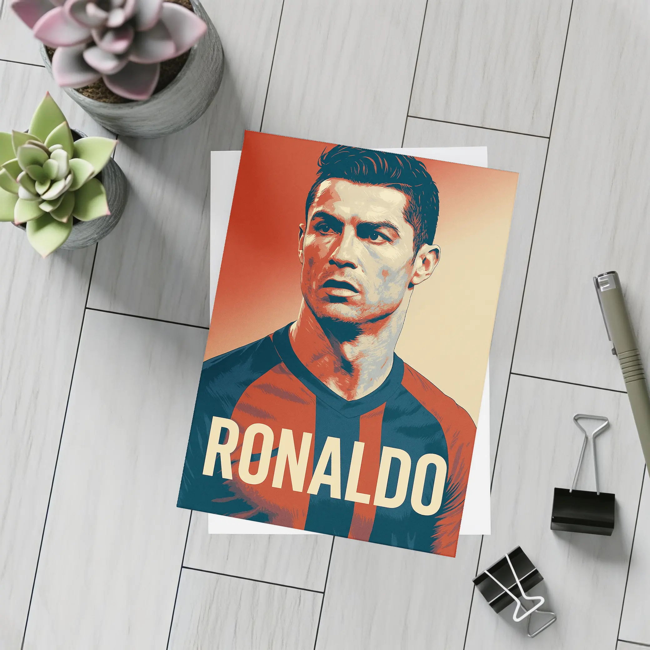 Ronaldo Soccer Player Bold Red Portrait – Postcards
