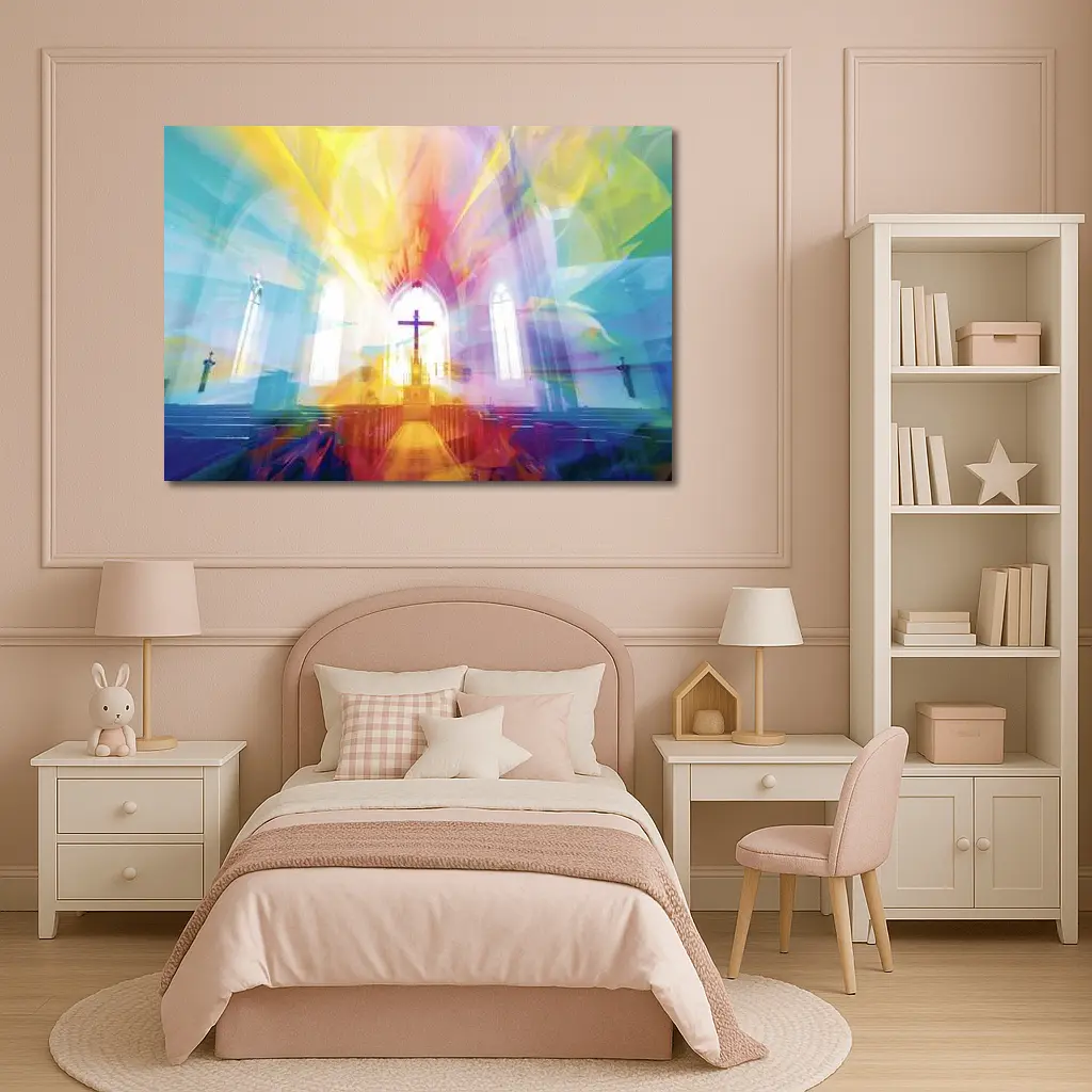 Colorful Church Interior Cross Abstract Art – Wall Art