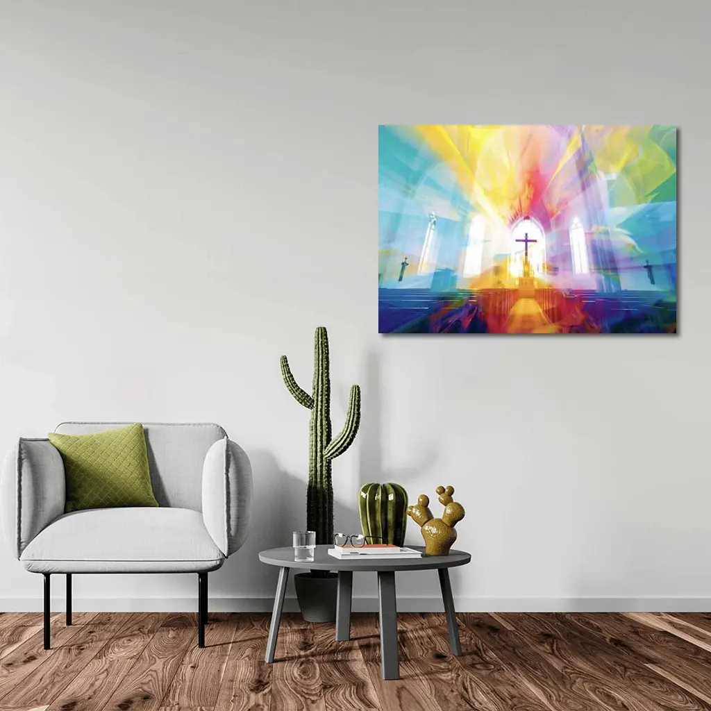Colorful Church Interior Cross Abstract Art – Wall Art