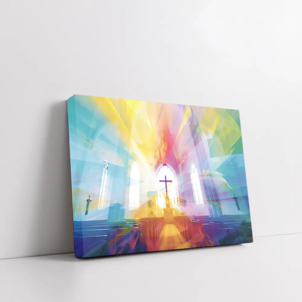 Colorful Church Interior Cross Abstract Art – Wall Art