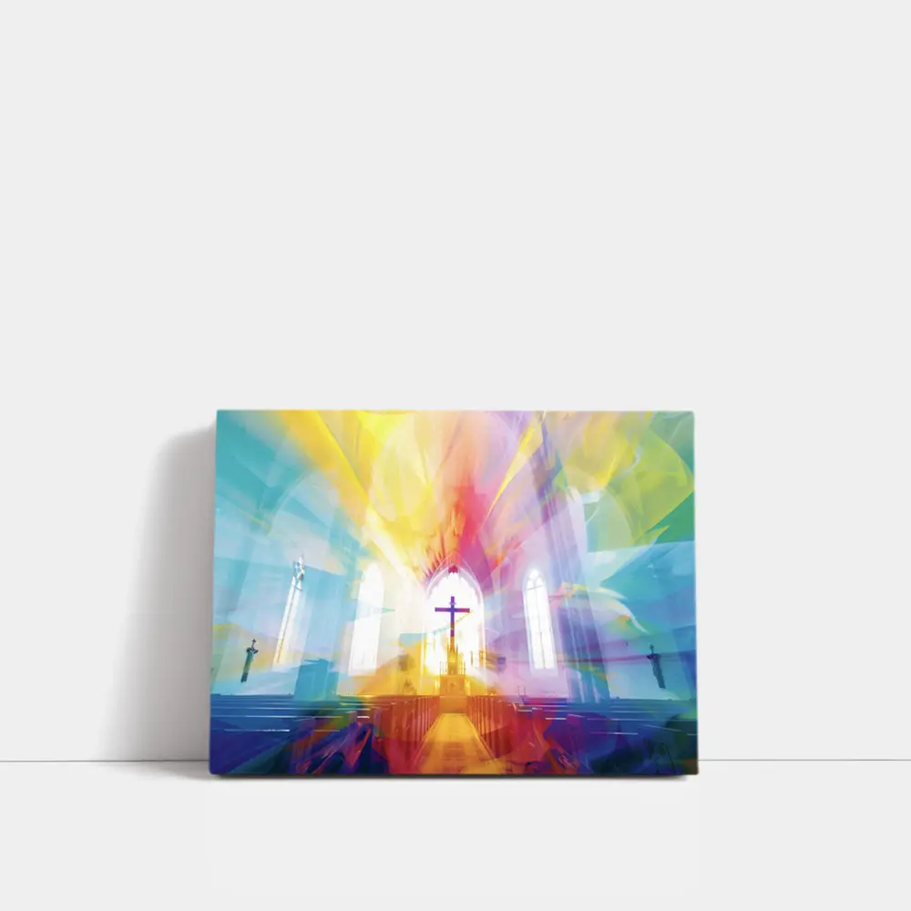 Colorful Church Interior Cross Abstract Art – Wall Art