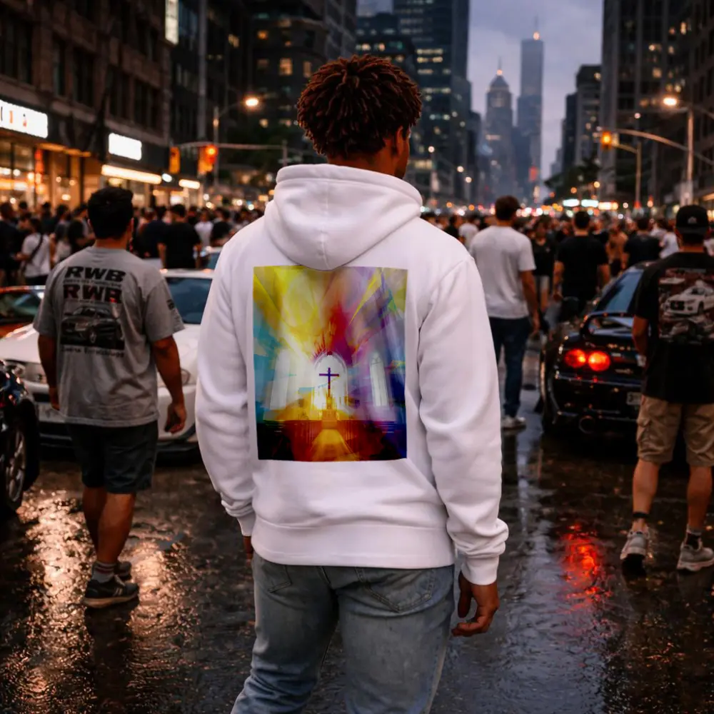 Colorful Church Interior Cross Abstract Art – Hoodies