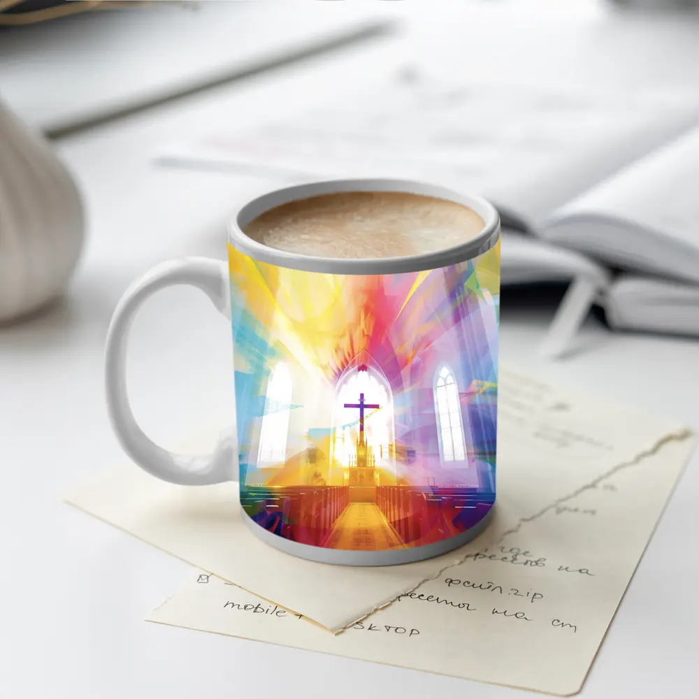 Colorful Church Interior Cross Abstract Art – Mugs