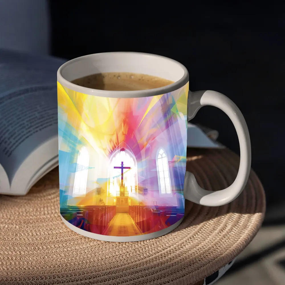 Colorful Church Interior Cross Abstract Art – Mugs