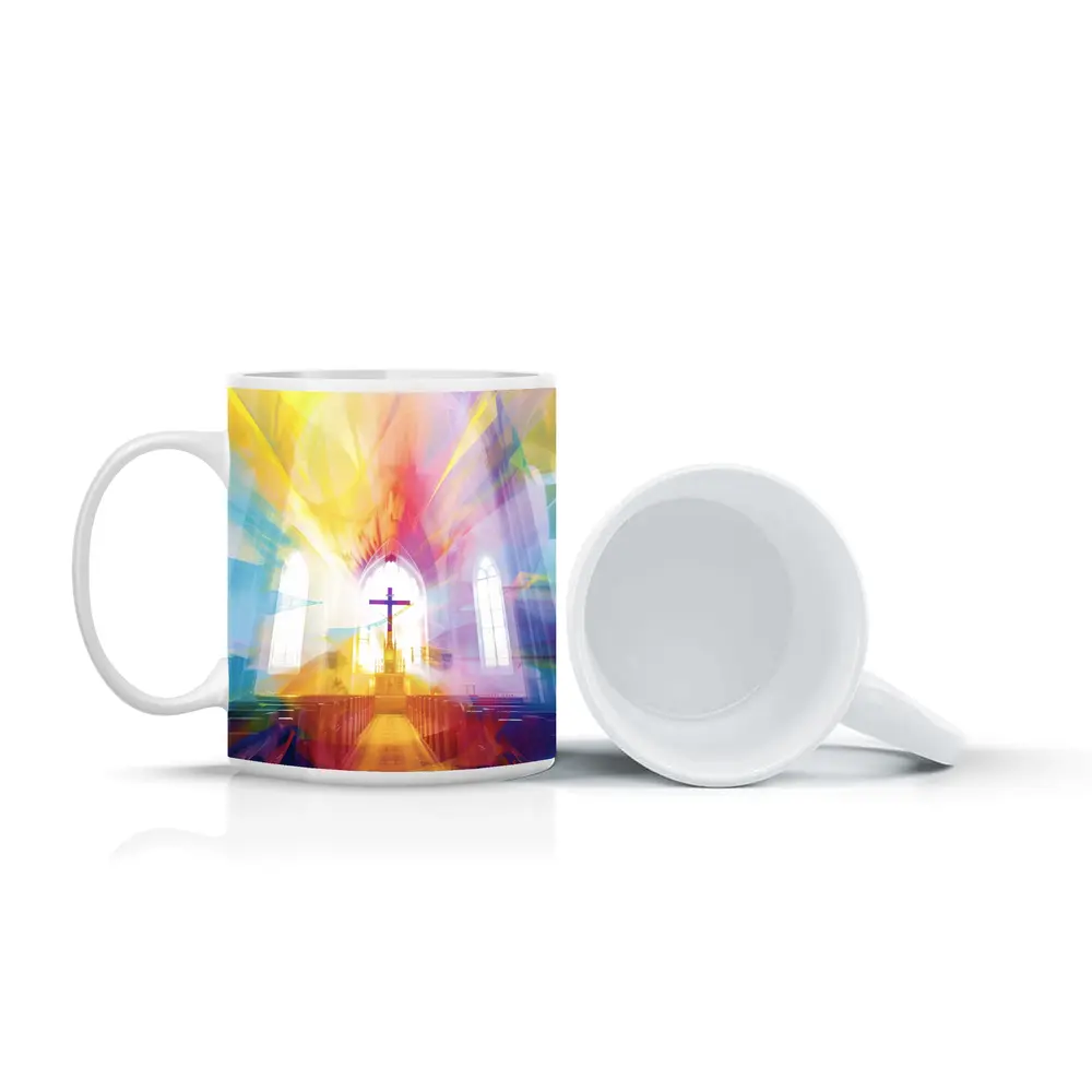 Colorful Church Interior Cross Abstract Art – Mugs