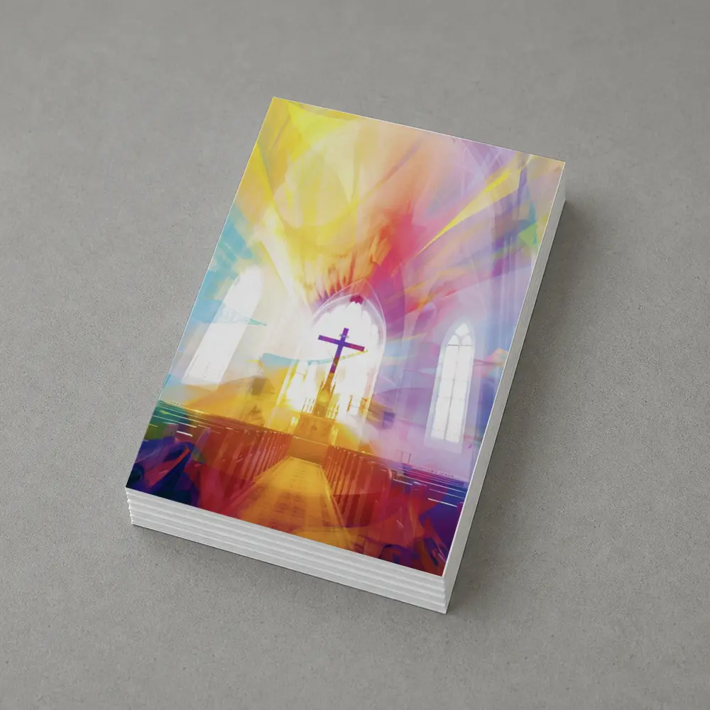 Colorful Church Interior Cross Abstract Art – Postcards
