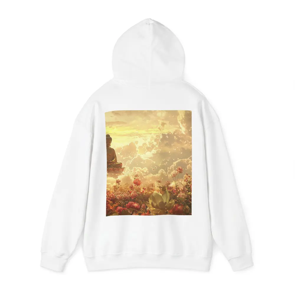 Buddha Meditating Above Golden Floral Clouds – Hoodies