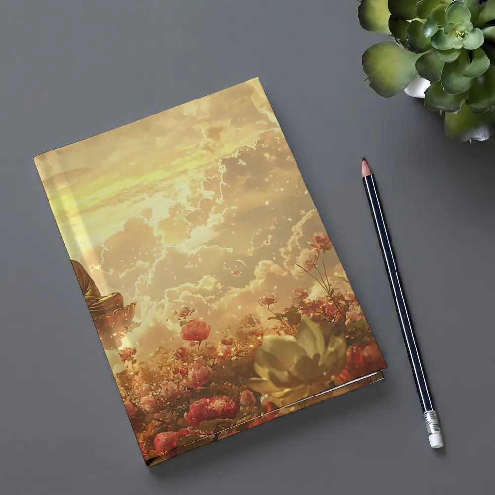 Buddha Meditating Above Golden Floral Clouds – Notebooks