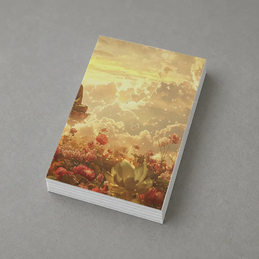 Buddha Meditating Above Golden Floral Clouds – Postcards
