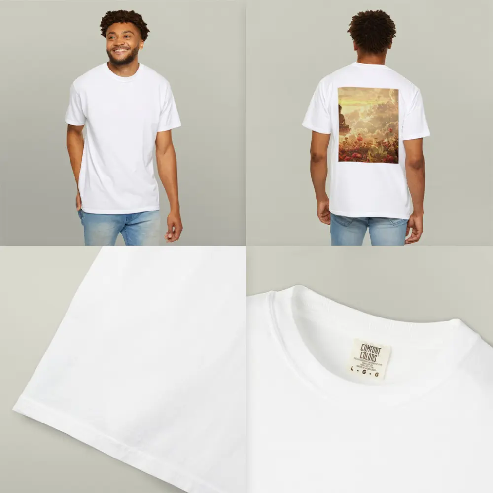 Buddha Meditating Above Golden Floral Clouds – T-Shirts