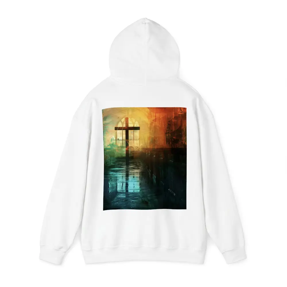 Cross Inside Dark Atmospheric Church Interior – Hoodies