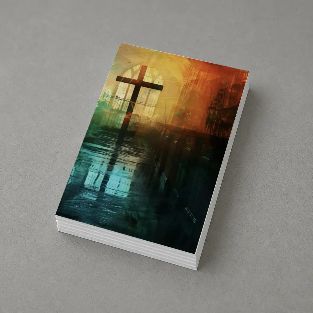 Cross Inside Dark Atmospheric Church Interior – Postcards