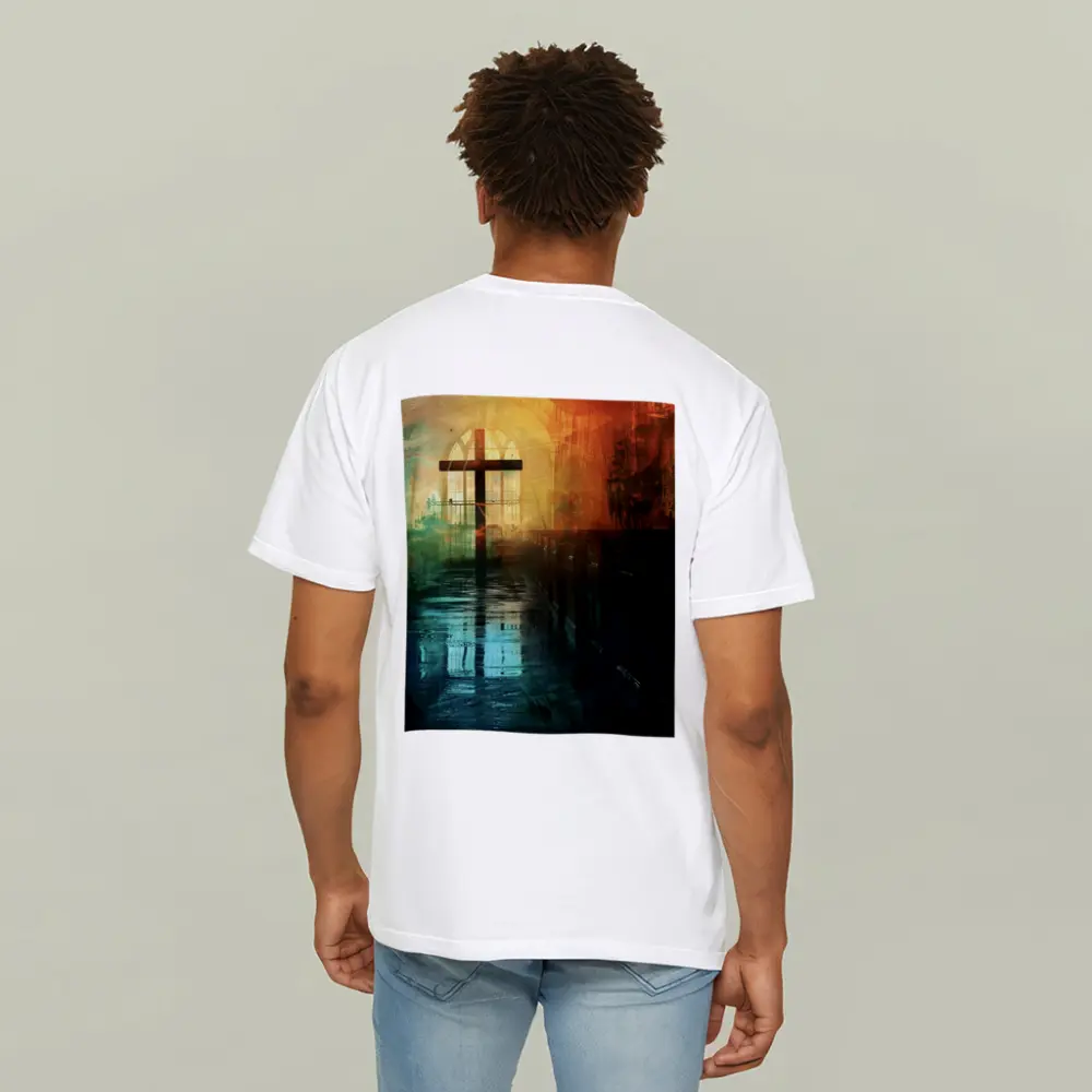 Cross Inside Dark Atmospheric Church Interior – T-Shirts