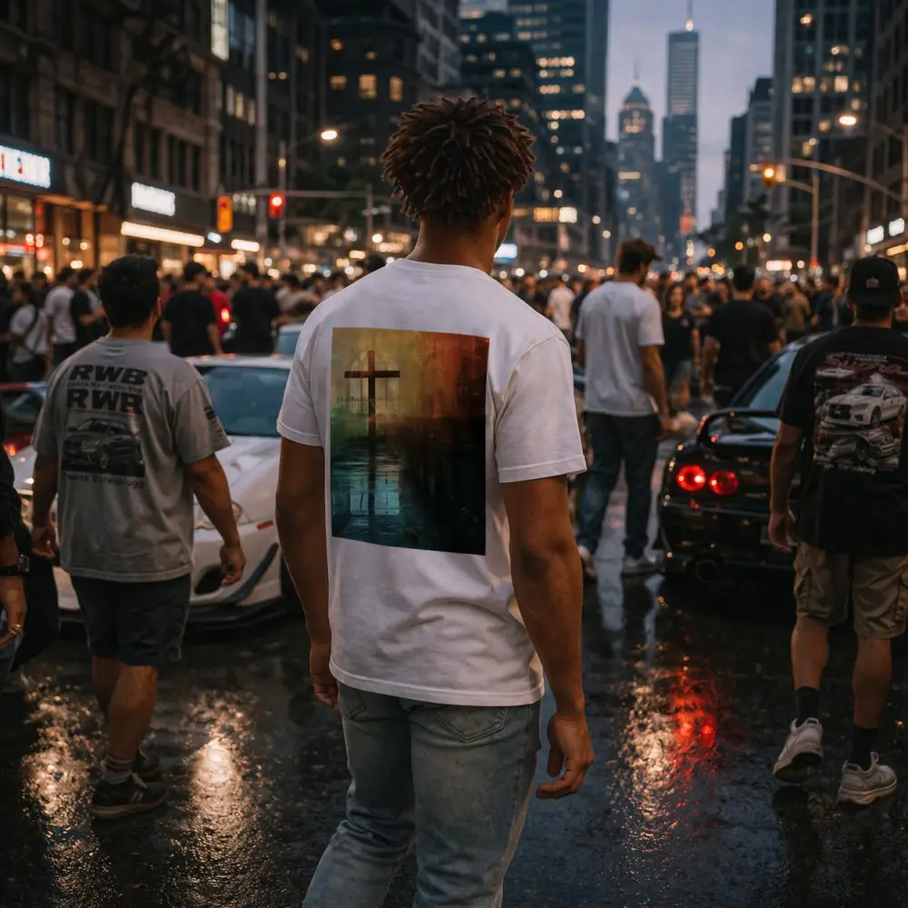 Cross Inside Dark Atmospheric Church Interior – T-Shirts