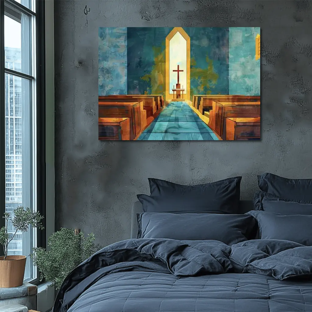 Church Interior Cross Aisle Illustration Art – Wall Art