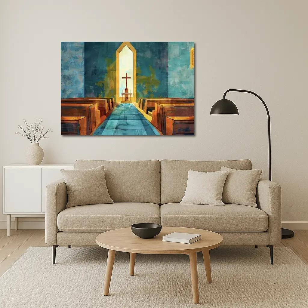 Church Interior Cross Aisle Illustration Art – Wall Art
