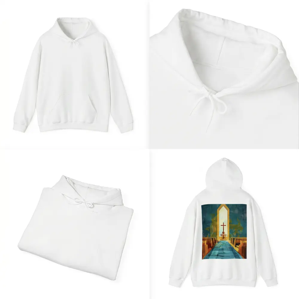 Church Interior Cross Aisle Illustration Art – Hoodies