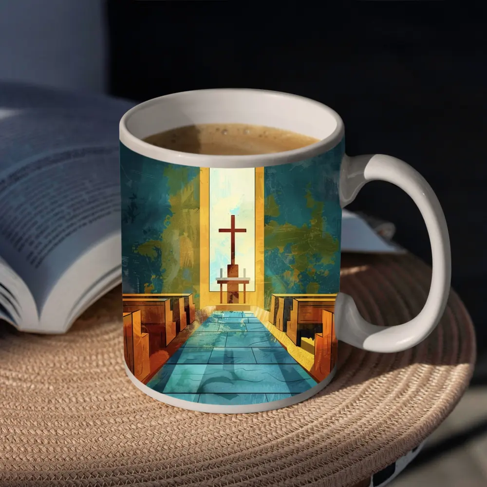 Church Interior Cross Aisle Illustration Art – Mugs