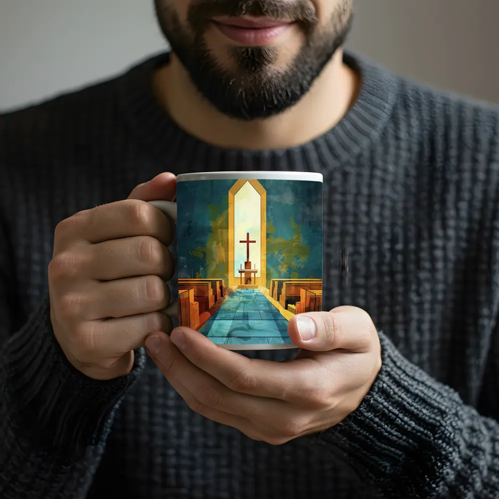 Church Interior Cross Aisle Illustration Art – Mugs