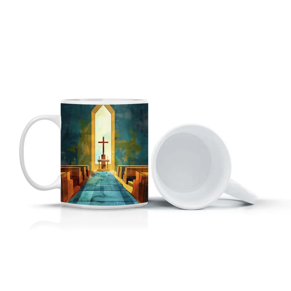 Church Interior Cross Aisle Illustration Art – Mugs