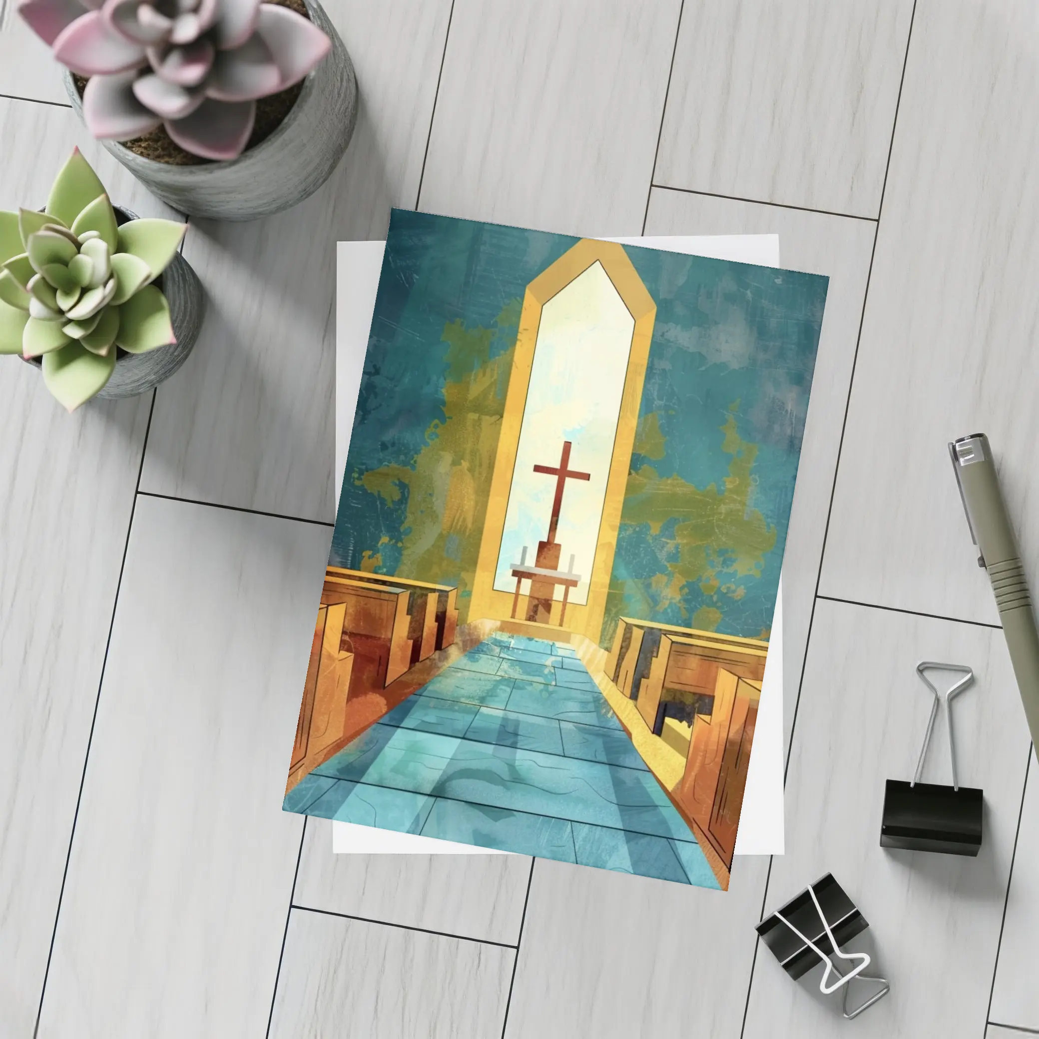 Church Interior Cross Aisle Illustration Art – Postcards